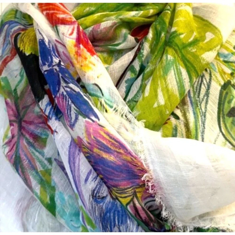 Franco Ferrari Italy Linen & Silk Stole Scarf Wrap Shawl Floral 50